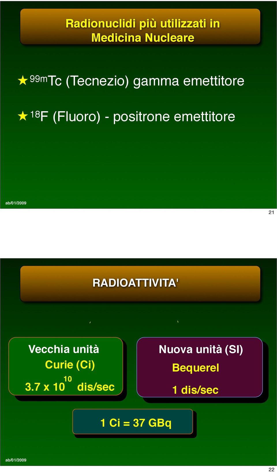 18 F (Fluoro) - positrone emettitore 21 RADIOATTIVITA'