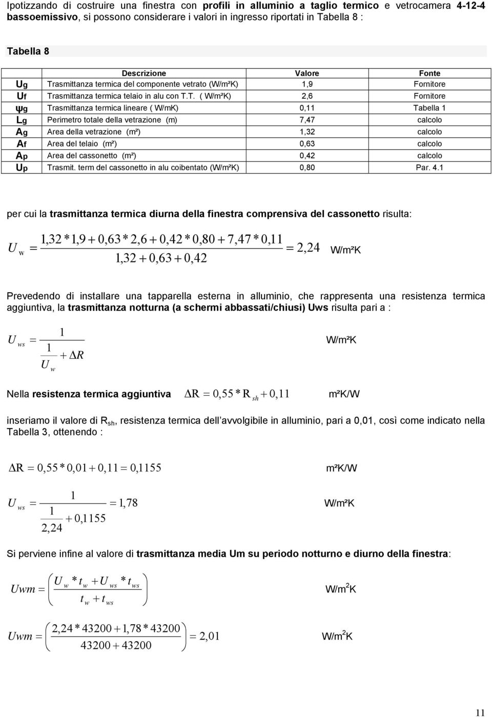 asmittanza termica del componente vetrato (,9 ornitore f Tr