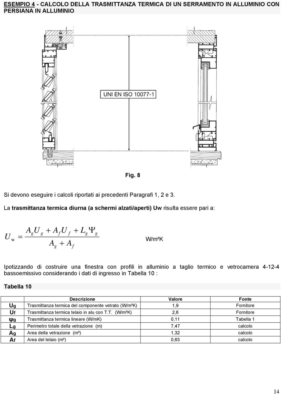 vetrocamera 4-2-4 bassoemissivo considerando i dati di ingresso in Tabella 0 : Tabella 0 Descrizione Valore onte g Trasmittanza termica del componente vetrato (,9 ornitore f Trasmittanza