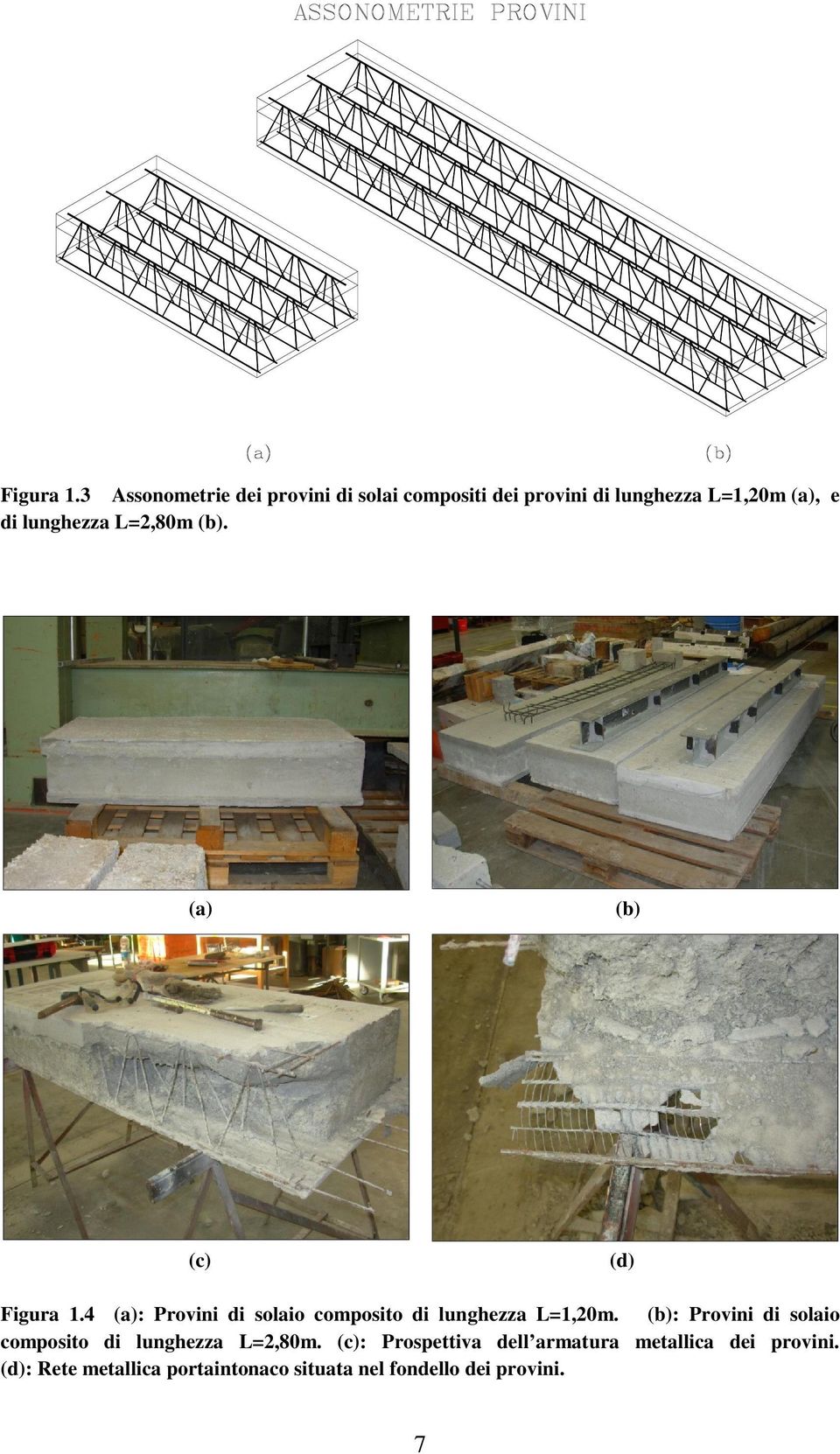 lunghezza L=,80m (b). (a) (b) (c) (d) 4 (a): Provini di solaio composito di lunghezza L=1,0m.