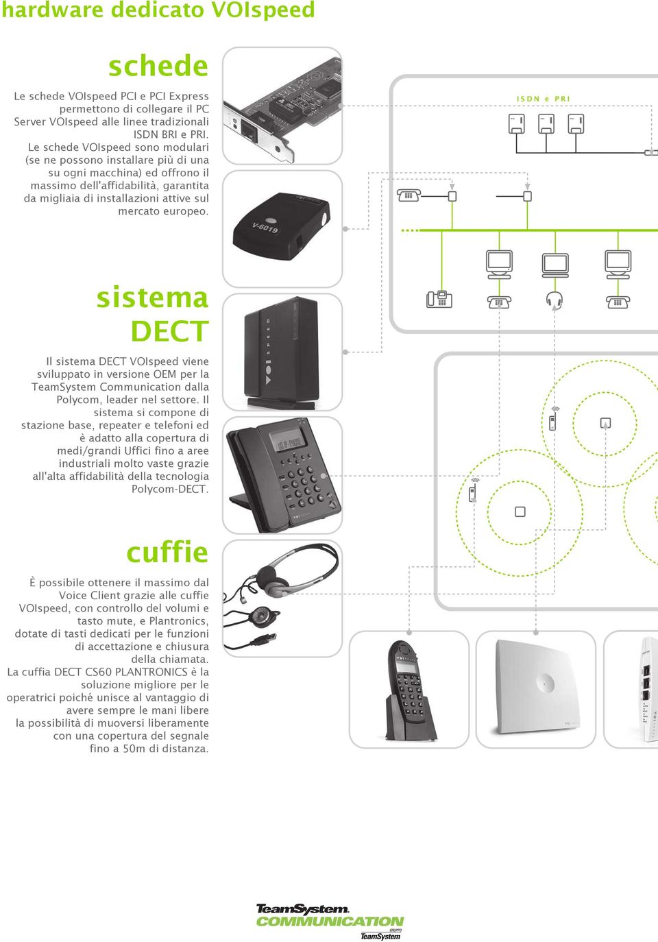 ISDN e PRI sistema DECT Il sistema DECT VOIspeed viene sviluppato in versione OEM per la TeamSystem Communication dalla Polycom, leader nel settore.