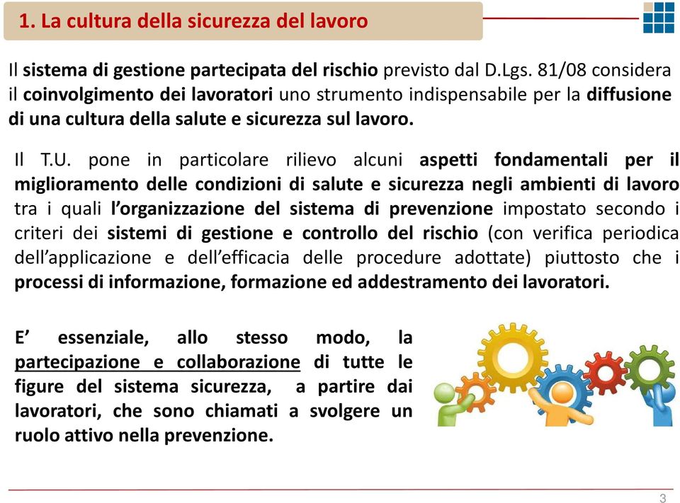 pone in particolare rilievo alcuni aspetti fondamentali per il miglioramento delle condizioni di salute e sicurezza negli ambienti di lavoro tra i quali l organizzazione del sistema di prevenzione