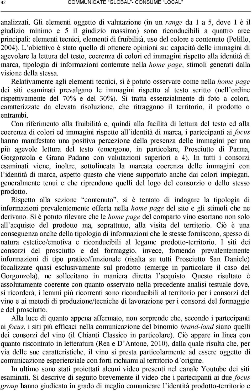 uso del colore e contenuto (Polillo, 2004).