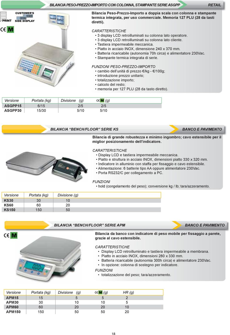 Piatto in acciaio INOX, dimensione 240 x 370 mm. Batteria ricaricabile (autonomia 70h circa) e alimentatore 230Vac. Stampante termica integrata di serie.