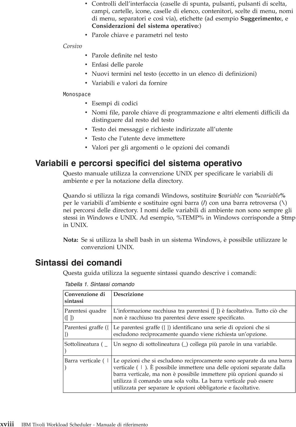 (eccetto in un elenco di definizioni) v Variabili e valori da fornire Monospace v Esempi di codici v Nomi file, parole chiave di programmazione e altri elementi difficili da distinguere dal resto del