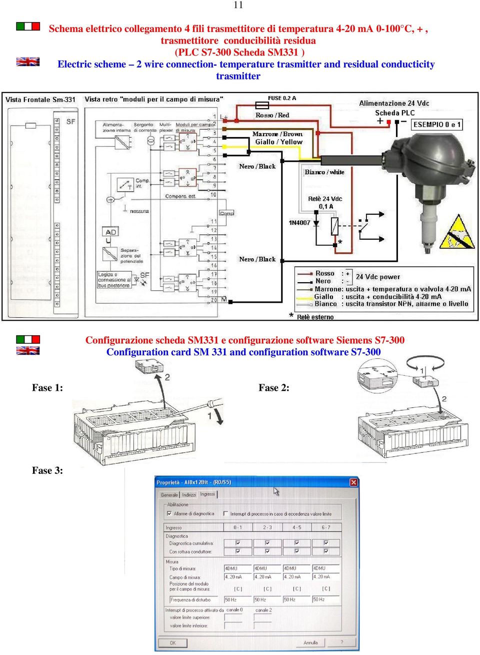 temperature trasmitter and residual conducticity trasmitter Configurazione scheda SM331 e