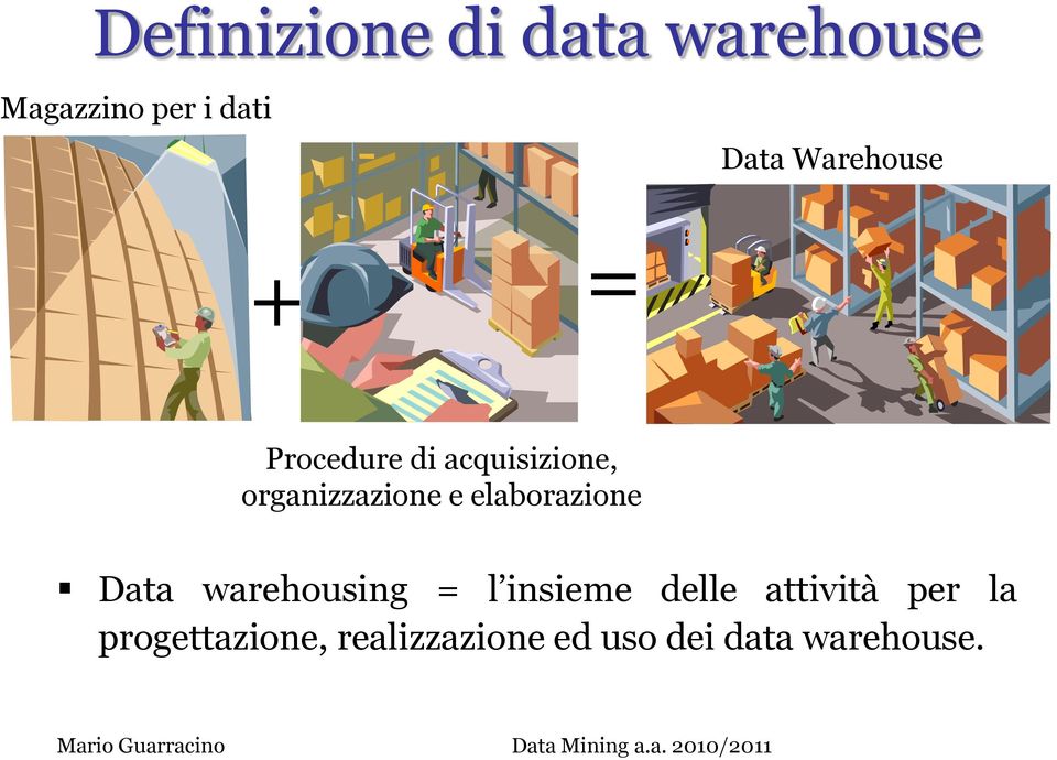 elaborazione Data warehousing = l insieme delle attività