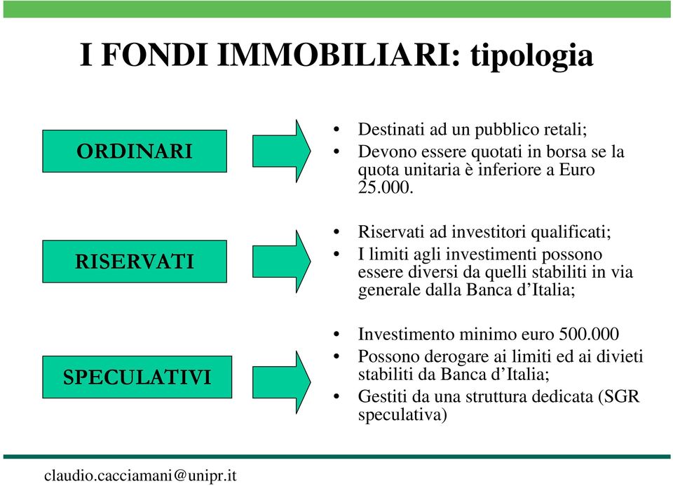 Riservati ad investitori qualificati; I limiti agli investimenti possono essere diversi da quelli stabiliti in via