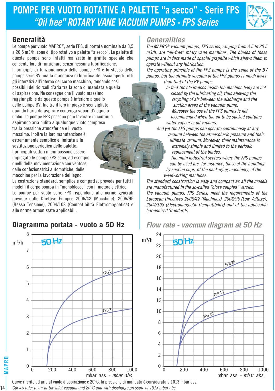 Il principio di funzionamento delle pompe FPS è lo stesso delle pompe serie BV, ma la mancanza di lubrificante lascia aperti tutti gli interstizi all interno del corpo macchina, rendendo così