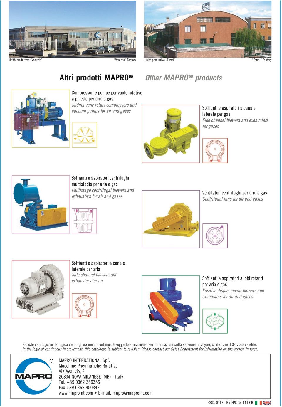 aria e gas Multistage centrifugal blowers and exhausters for air and gases Ventilatori centrifughi per aria e gas Centrifugal fans for air and gases Soffianti e aspiratori a canale laterale per aria