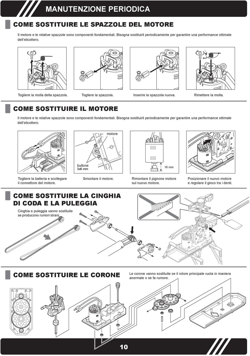 COME SOSTITUIRE IL MOTORE Il motore e le relative spazzole sono componenti fondamentali. Bisogna sostituirli periodicamente per garantire una performance ottimale dell elicottero.