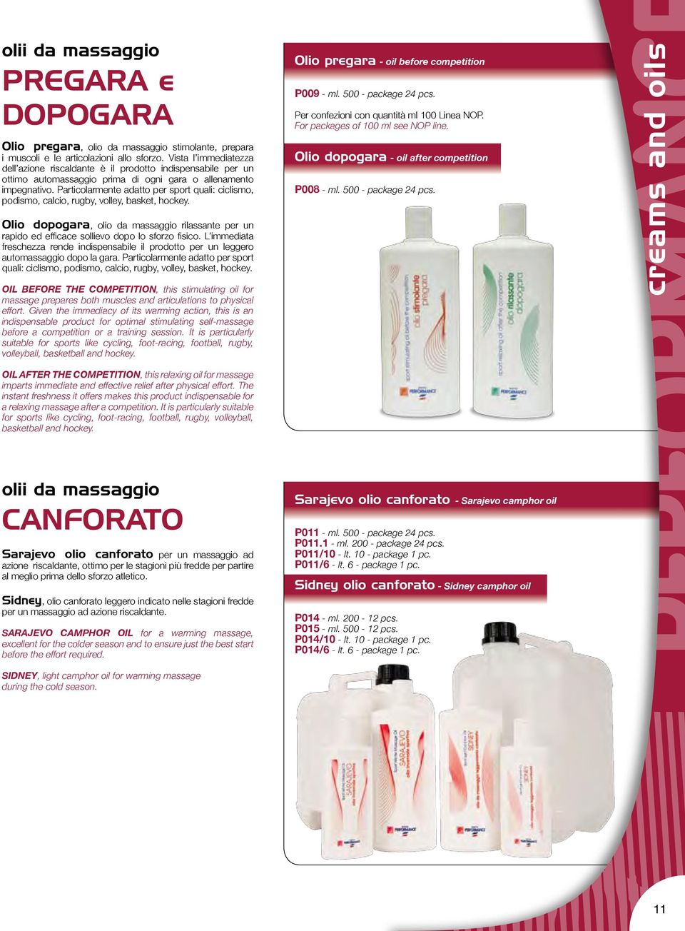 Particolarmnt adatto pr sport quali: ciclismo, podismo, calcio, rugby, volly, baskt, hocky. Olio dopogara, olio da massaggio rilassant pr un rapido d fficac sollivo dopo lo sforzo fisico.