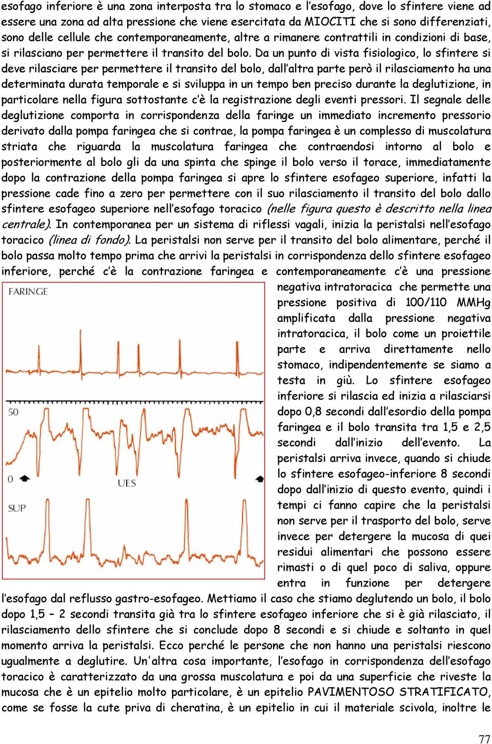 Da un punto di vista fisiologico, lo sfintere si deve rilasciare per permettere il transito del bolo, dall altra parte però il rilasciamento ha una determinata durata temporale e si sviluppa in un