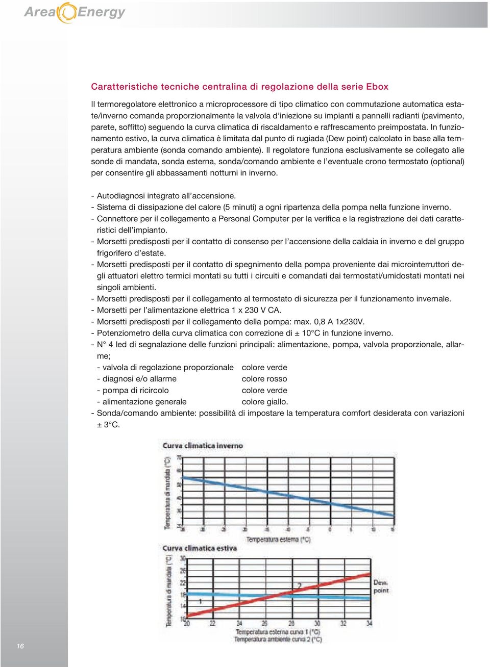 In funzionamento estivo, la curva climatica è limitata dal punto di rugiada (Dew point) calcolato in base alla temperatura ambiente (sonda comando ambiente).