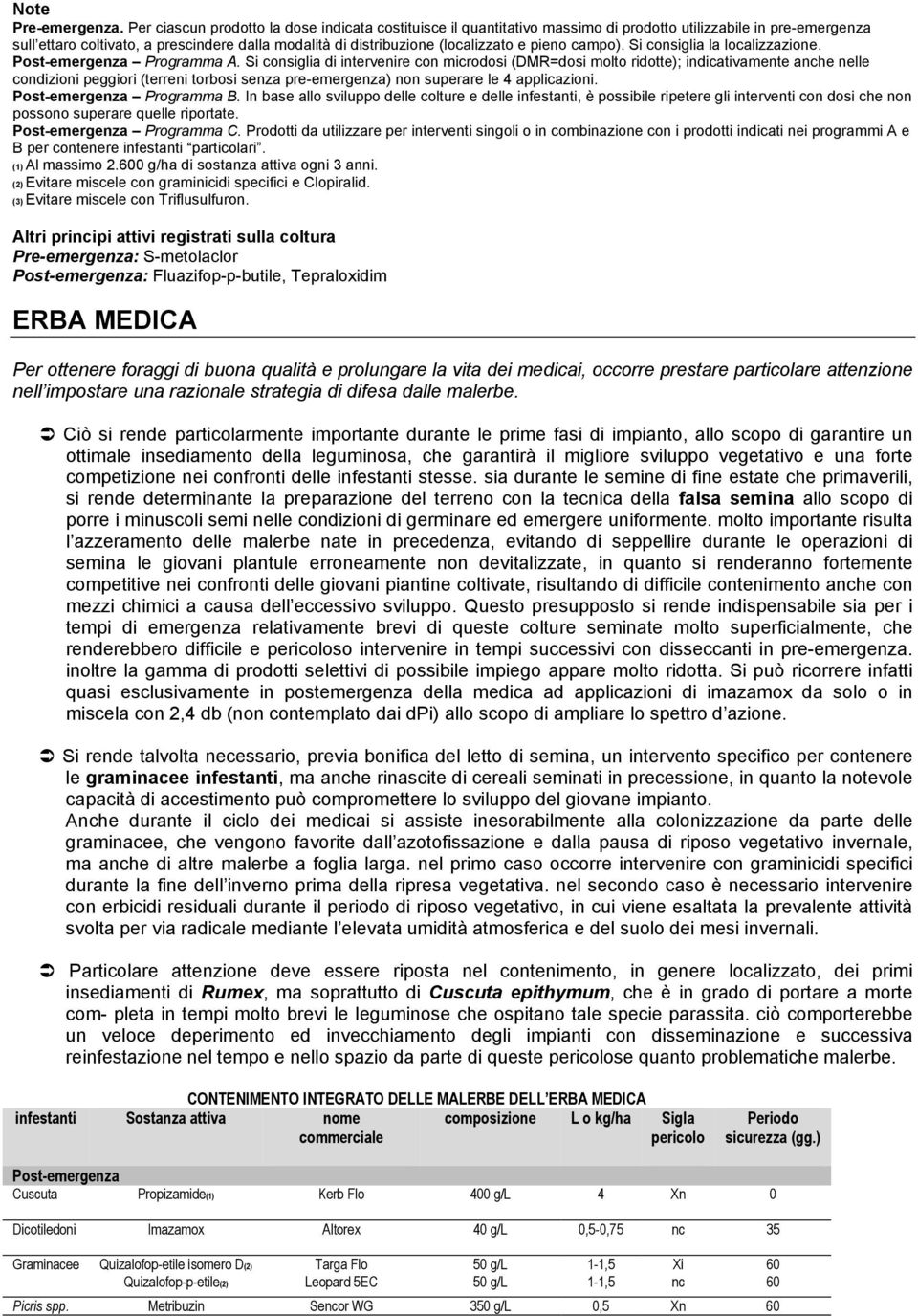 pieno campo). Si consiglia la localizzazione. Programma A.