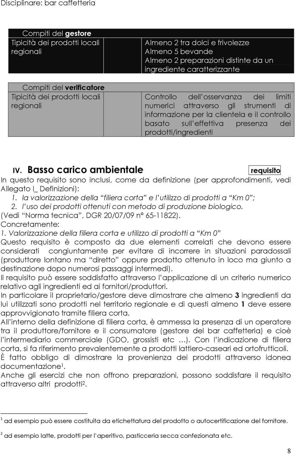 In quest requisit sn inclusi, cme da definizine (per apprfndimenti, vedi Allegat I_ Definizini): 1. la valrizzazine della filiera crta e l utilizz di prdtti a Km 0 ; 2.