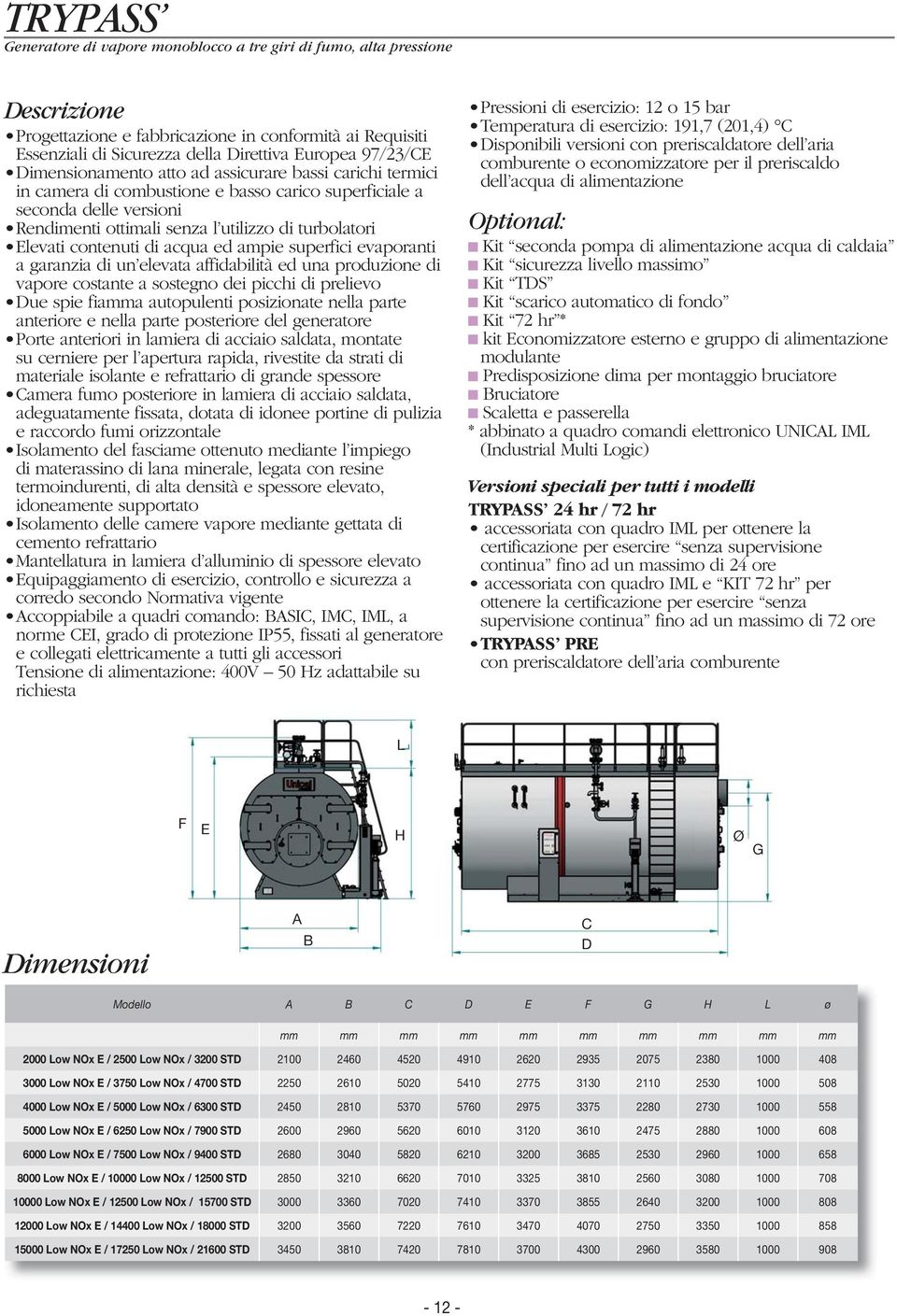 Elevati contenuti di acqua ed ampie superfici evaporanti a garanzia di un elevata affidabilità ed una produzione di vapore costante a sostegno dei picchi di prelievo Due spie fiamma autopulenti