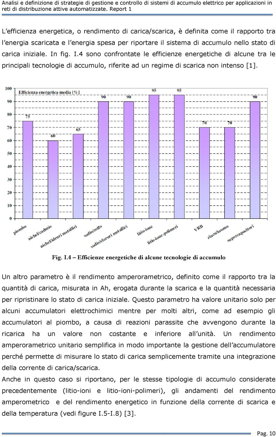 4 sono confrontate le efficienze energetiche di alcune tra le principali tecnologie di accumulo, riferite ad un regime di scarica non intenso [1]. Fig. I.