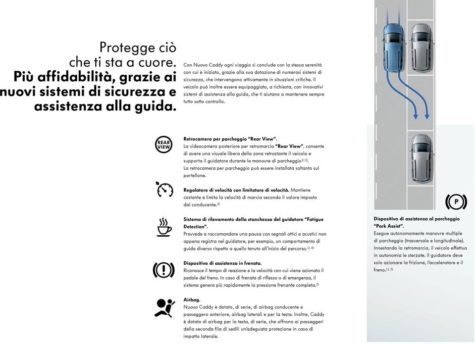 Il veicolo può inoltre essere equipaggiato, a richiesta, con innovativi sistemi di assistenza alla guida, che ti aiutano a mantenere sempre tutto sotto controllo. Retrocamera per parcheggio Rear View.