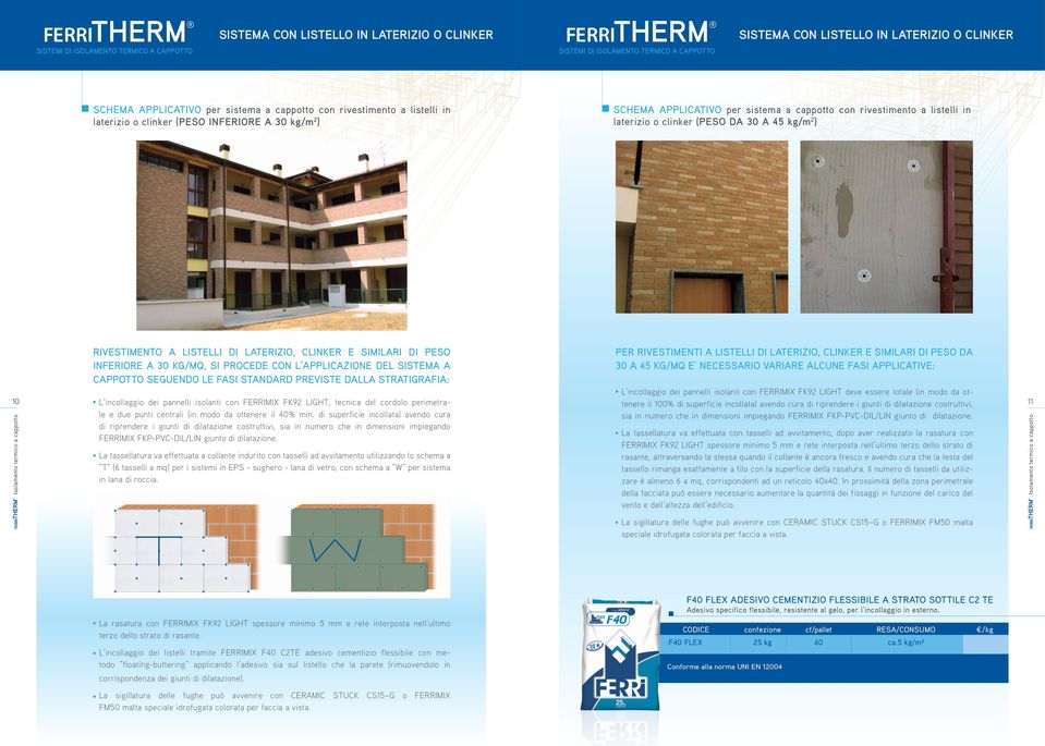 A 0 KG/MQ, SI PROCEDE CON L APPLICAZIONE DEL SISTEMA A CAPPOTTO SEGUENDO LE FASI STANDARD PREVISTE DALLA STRATIGRAFIA: L incollaggio dei pannelli isolanti con FERRIMIX FK9 LIGHT deve essere totale