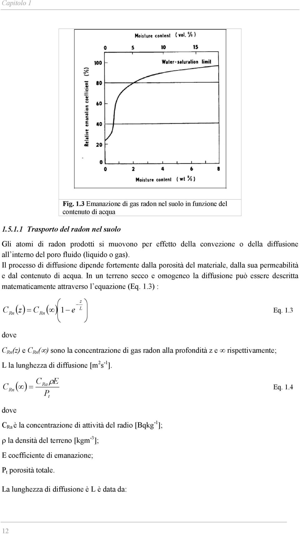 In un terreno secco e omogeneo la diffusione può essere descritta matematicamente attraverso l equazione (Eq. 1.