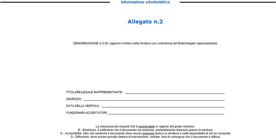 (apporre il timbro della struttura con controfirma del titolare/legale rappresentante) TITOLARE/LEGALE RAPPRESENTANTE: INDIRIZZO: DATA DELLA VERIFICA: FUNZIONARI