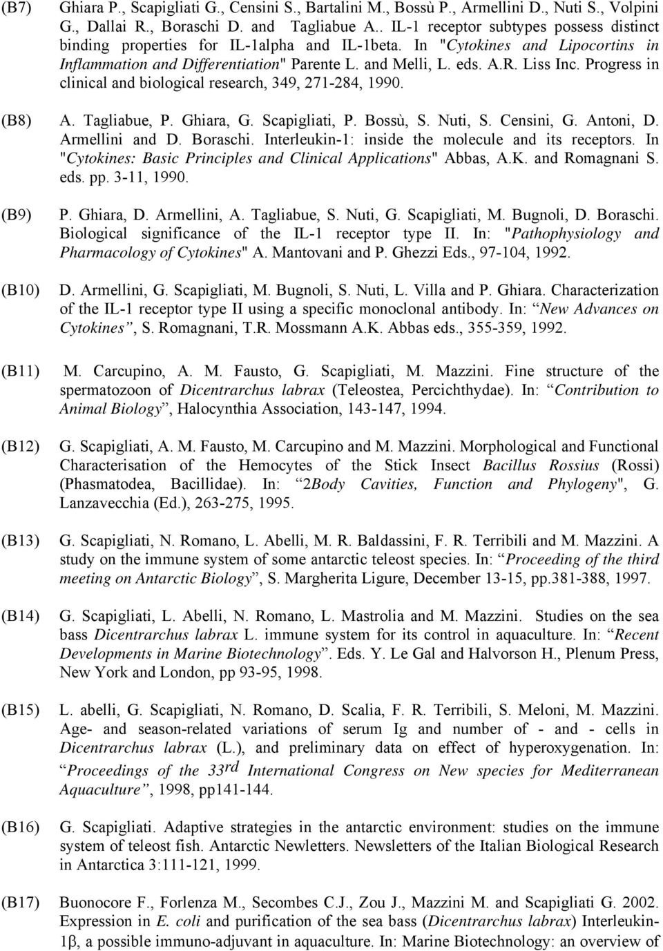 Progress in clinical and biological research, 349, 271-284, 1990. (B8) A. Tagliabue, P. Ghiara, G. Scapigliati, P. Bossù, S. Nuti, S. Censini, G. Antoni, D. Armellini and D. Boraschi.