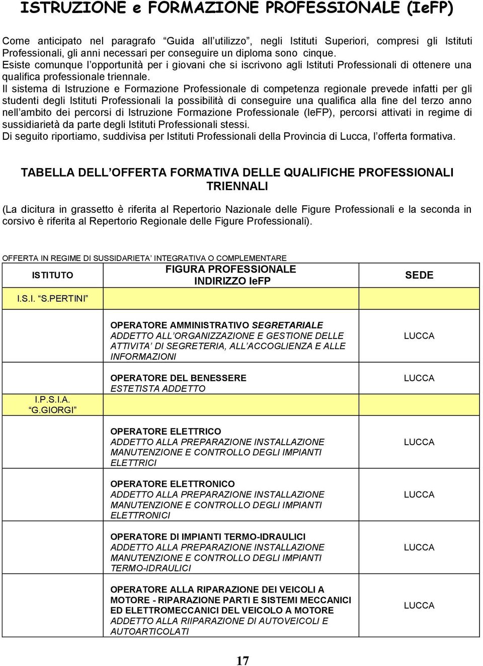 Il sistema di Istruzione e Formazione Professionale di competenza regionale prevede infatti per gli studenti degli Istituti Professionali la possibilità di conseguire una qualifica alla fine del