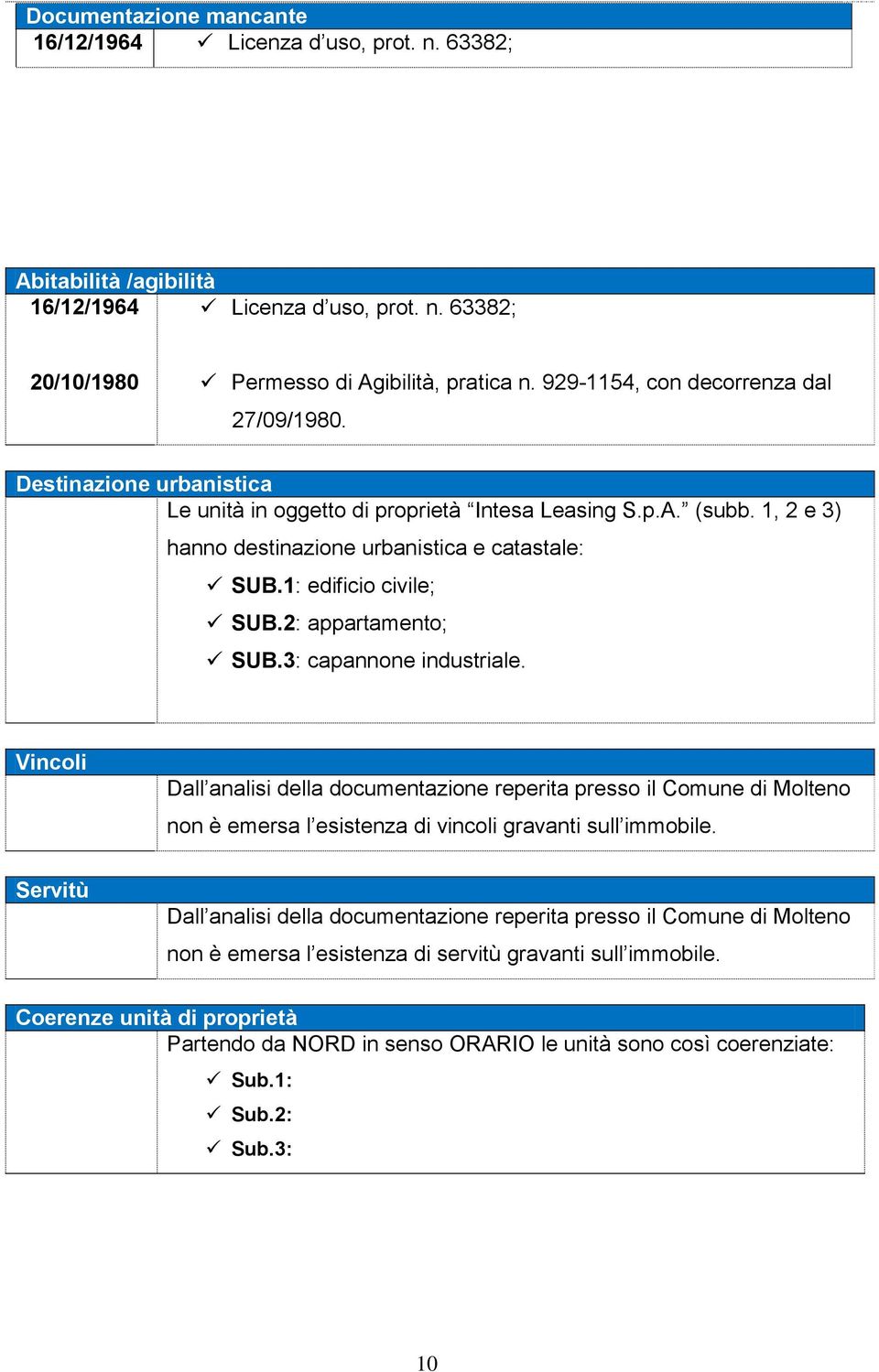 1: edificio civile; SUB.2: appartamento; SUB.3: capannone industriale.