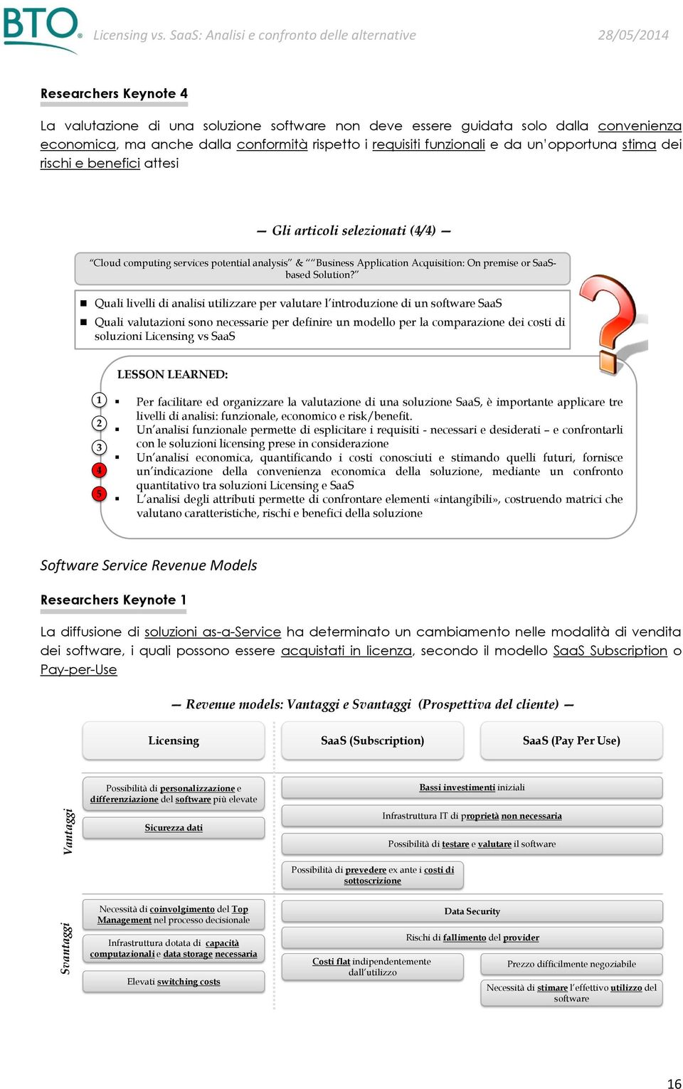 conformità rispetto i requisiti funzionali e da un opportuna stima dei rischi e benefici attesi Gli articoli selezionati (4/4) Cloud computing services potential analysis & Business Application