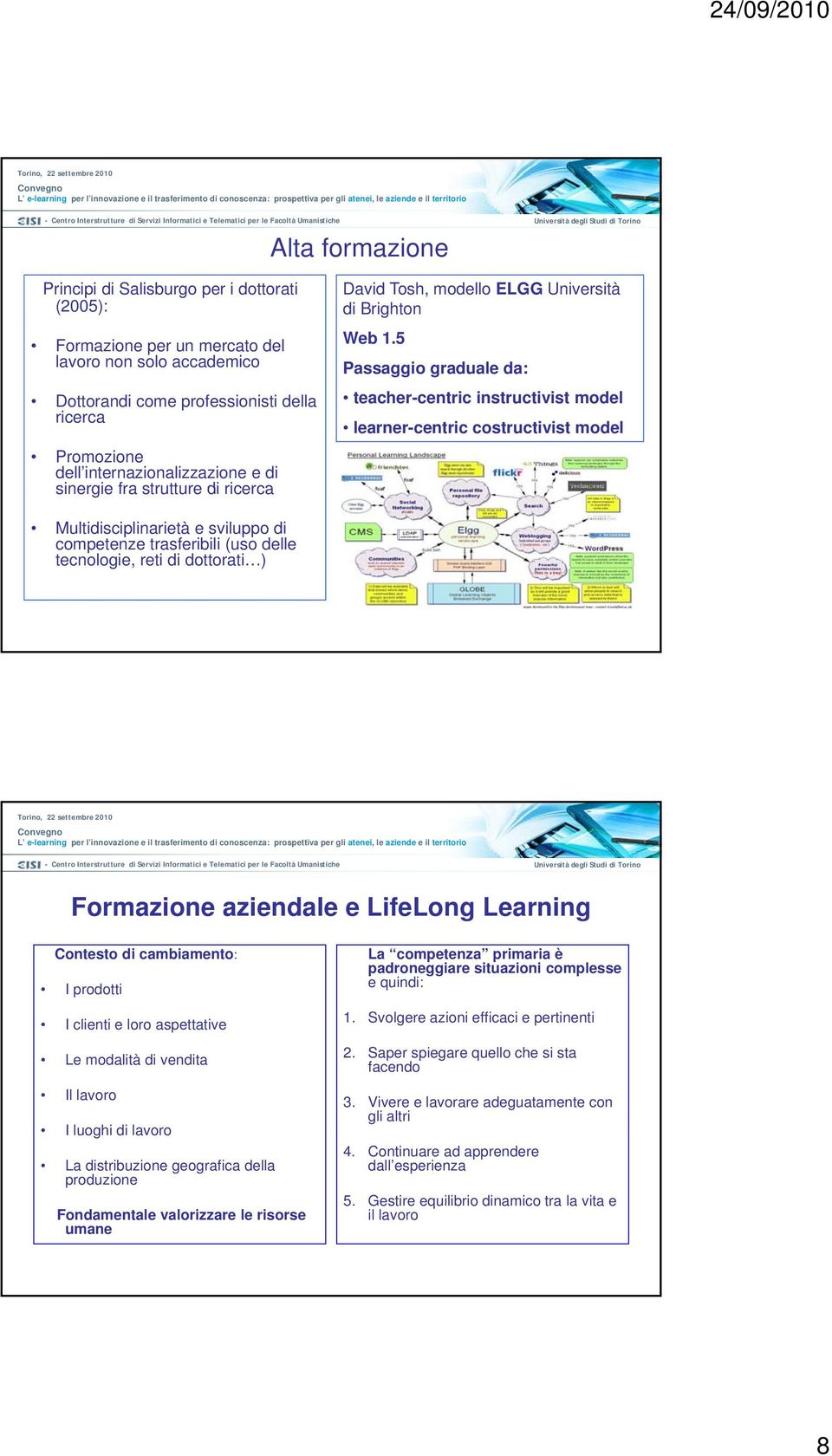 5 Passaggio graduale da: teacher-centric instructivist model learner-centric costructivist model Multidisciplinarietà e sviluppo di competenze trasferibili (uso delle tecnologie, reti di dottorati )