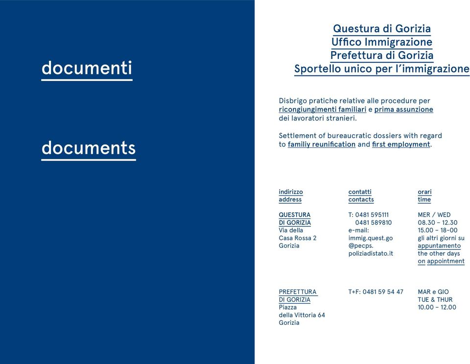 documents Settlement of bureaucratic dossiers with regard to familiy reunification and first employment.
