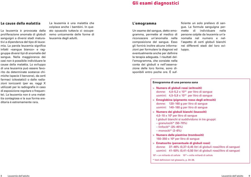 Lo sviluppo di una leucemia può essere favorito da determinate sostanze chimiche (specie il benzene), da certi farmaci (citostatici) o dalle radiazioni ionizzanti (per es.