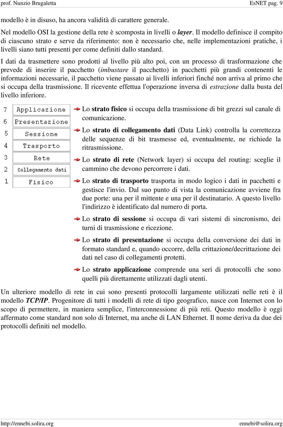 I dati da trasmettere sono prodotti al livello più alto poi, con un processo di trasformazione che prevede di inserire il pacchetto (imbustare il pacchetto) in pacchetti più grandi contenenti le