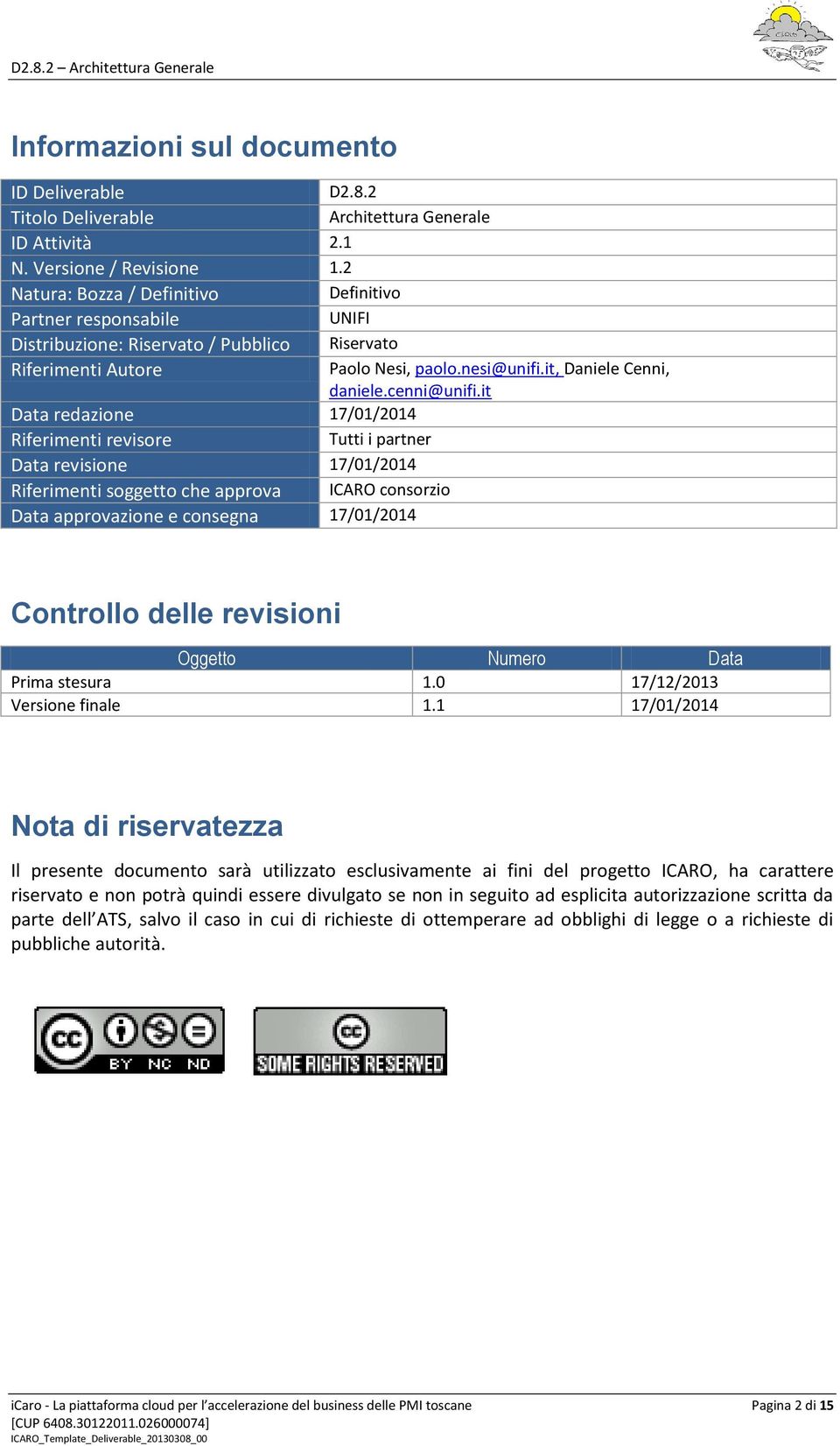 it Data redazione 17/01/2014 Riferimenti revisore Tutti i partner Data revisione 17/01/2014 Riferimenti soggetto che approva ICARO consorzio Data approvazione e consegna 17/01/2014 Controllo delle