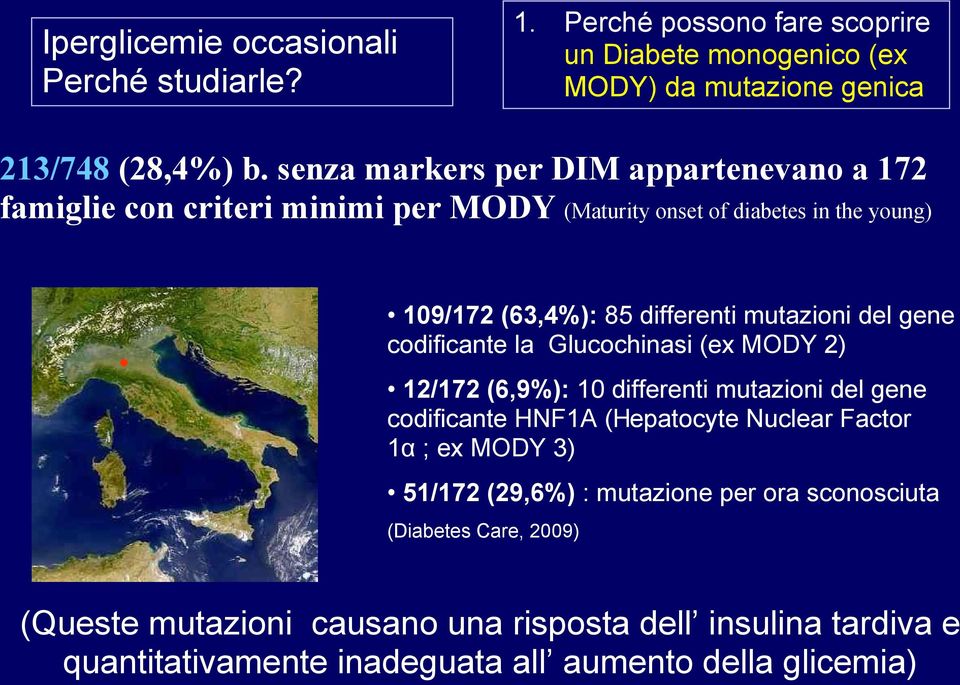 del gene codificante la Glucochinasi (ex MODY 2) 12/172 (6,9%): 10 differenti mutazioni del gene codificante HNF1A (Hepatocyte Nuclear Factor 1α ; ex MODY 3)