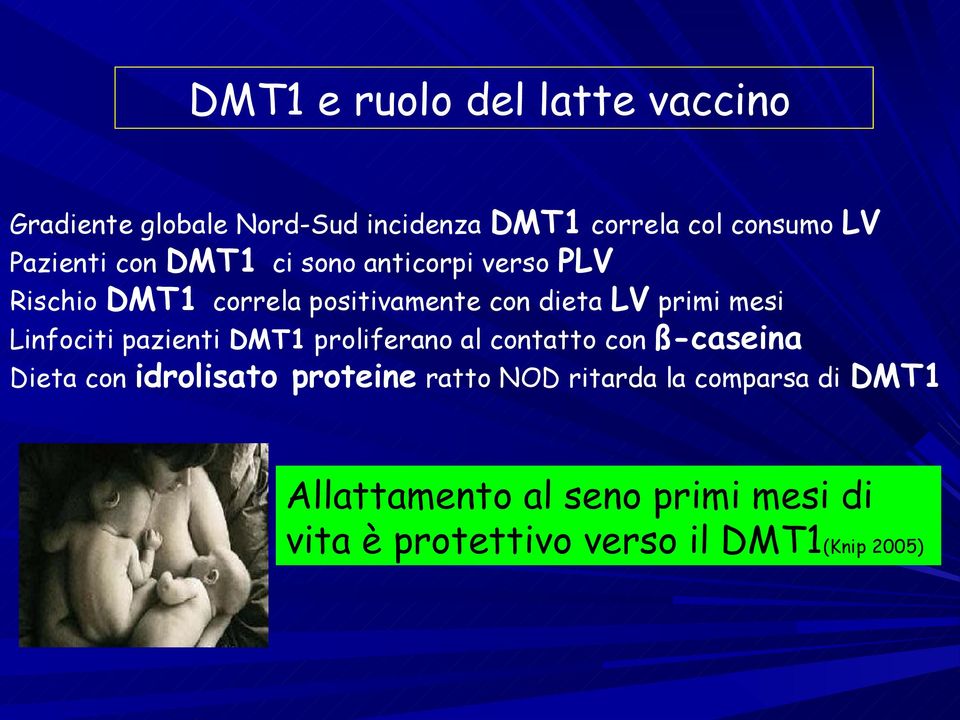 mesi Linfociti pazienti DMT1 proliferano al contatto con ß-caseina Dieta con idrolisato proteine