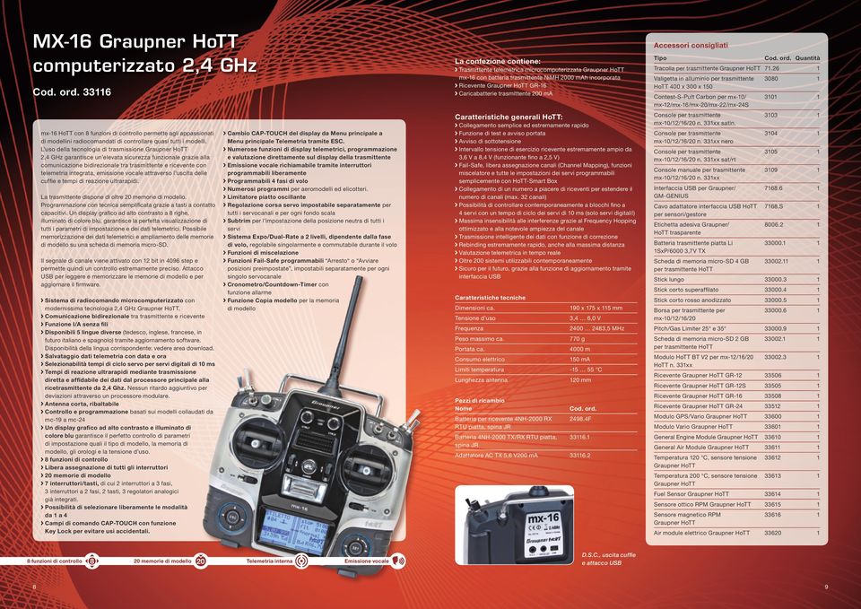 L uso della tecnologia di trasmissione 2,4 GHz garantisce un elevata sicurezza funzionale grazie alla comunicazione bidirezionale tra trasmittente e ricevente con telemetria integrata, emissione