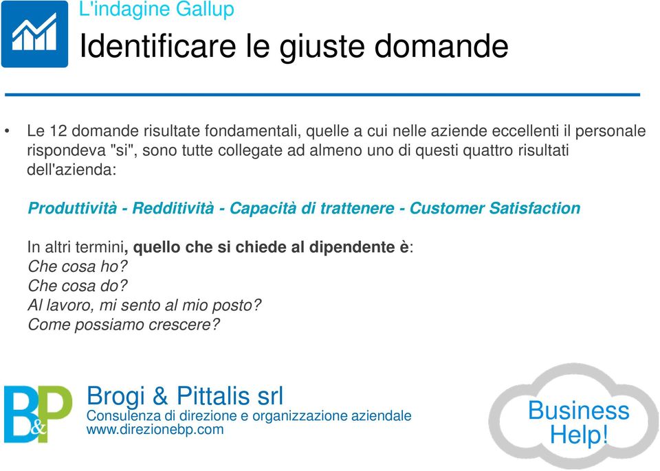 dell'azienda: Produttività - Redditività - Capacità di trattenere - Customer Satisfaction In altri termini,