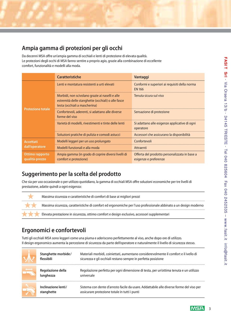 Protezione totale Accettati dall operatore Ottimo rapporto qualità-prezzo Caratteristiche Lenti e montatura resistenti a urti elevati Morbidi, non scivolano grazie ai naselli e alle estremità delle