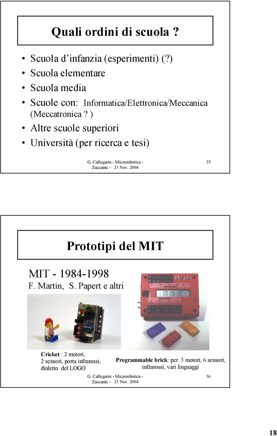 ) Altre scuole superiori Università (per ricerca e tesi) 35 Prototipi del MIT MIT - 1984-1998 F.