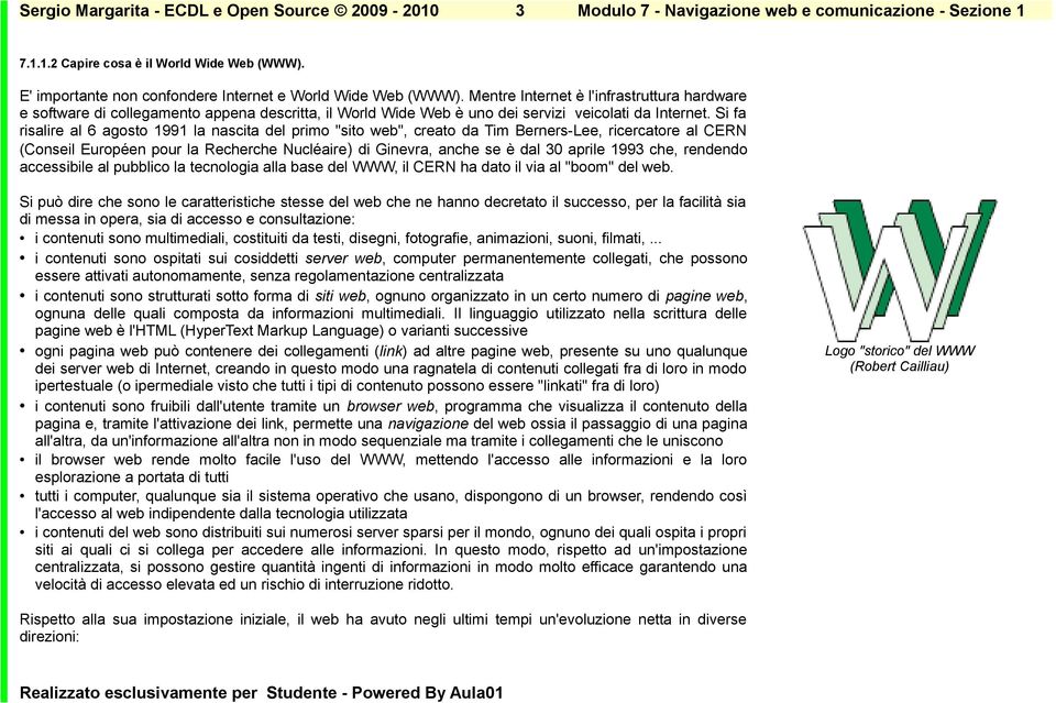 Si fa risalire al 6 agosto 1991 la nascita del primo "sito web", creato da Tim Berners-Lee, ricercatore al CERN (Conseil Européen pour la Recherche Nucléaire) di Ginevra, anche se è dal 30 aprile