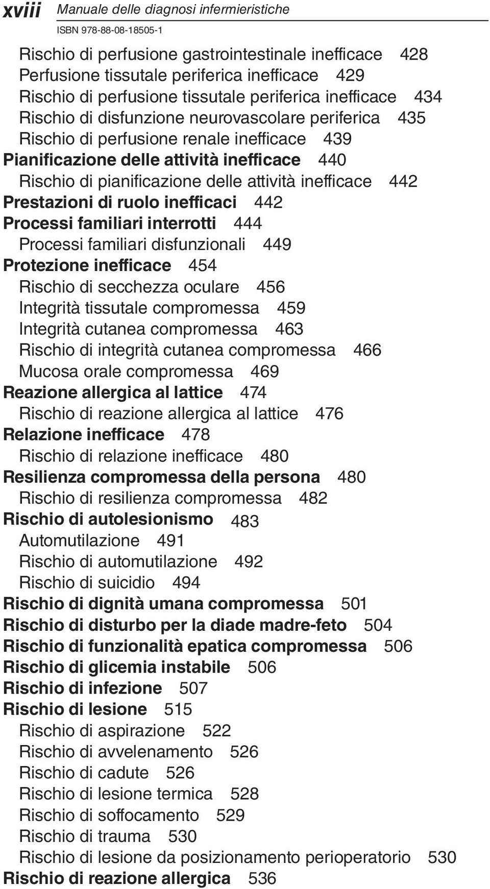 inefficace 442 Prestazioni di ruolo inefficaci 442 Processi familiari interrotti 444 Processi familiari disfunzionali 449 Protezione inefficace 454 Rischio di secchezza oculare 456 Integrità