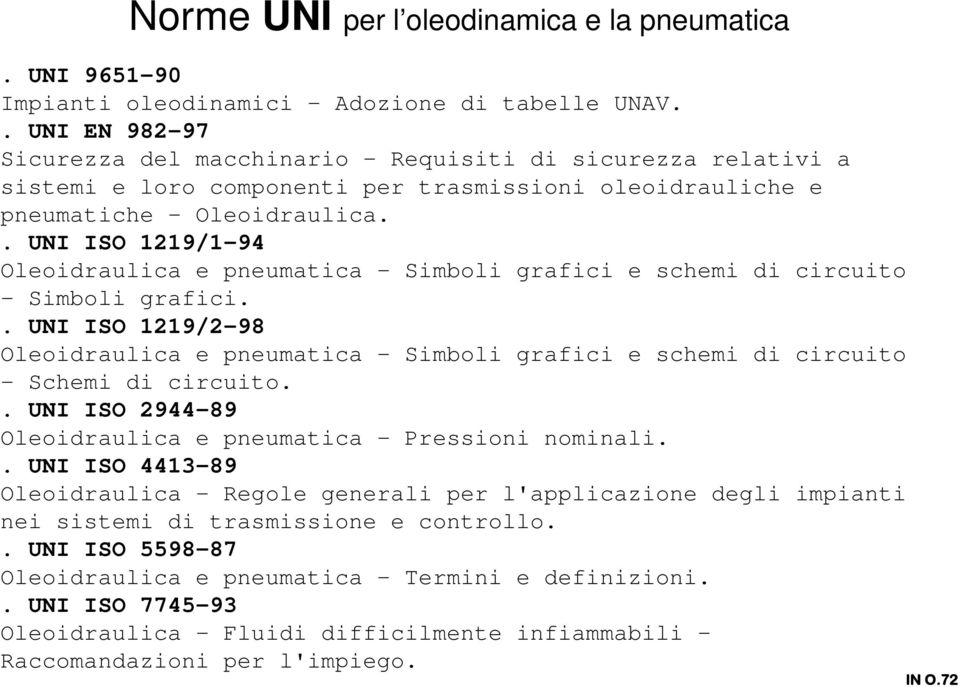 . UNI ISO 1219/1-94 Oleoidraulica e pneumatica - Simboli grafici e schemi di circuito - Simboli grafici.