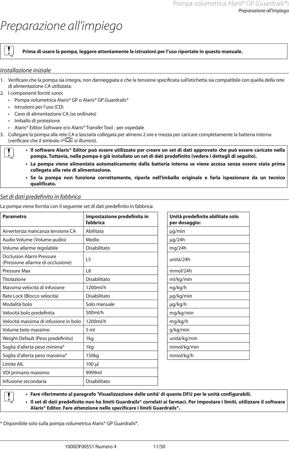 I componenti forniti sono: Pompa volumetrica laris GP o laris GP Guardrails Istruzioni per l uso (CD) Cavo di alimentazione C (se ordinato) Imballo di protezione laris Editor Software e/o laris