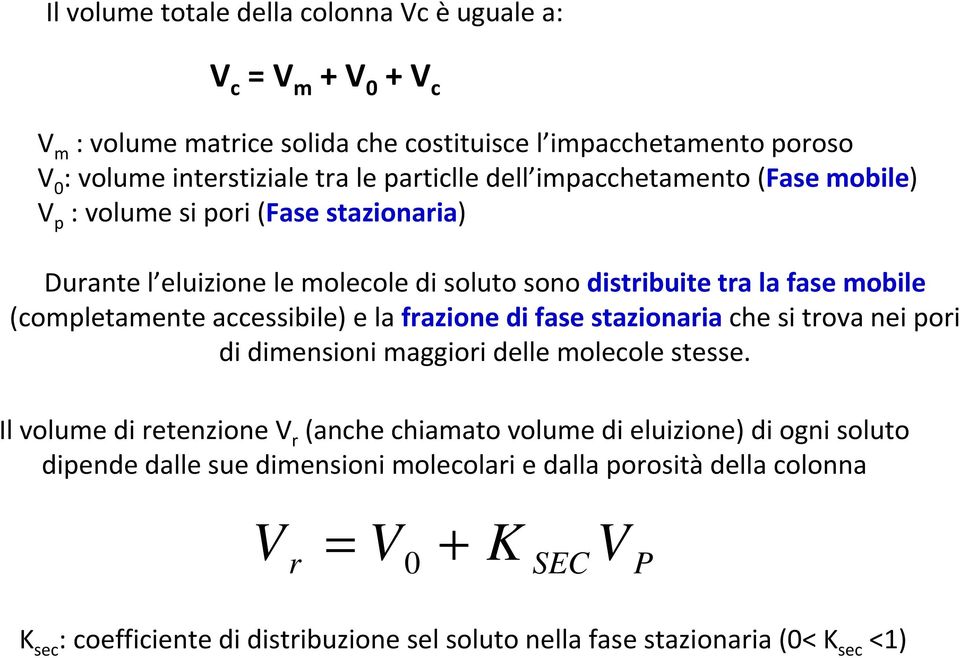 accessibile) e la frazione di fase stazionariache si trova nei pori di dimensioni maggiori delle molecole stesse.