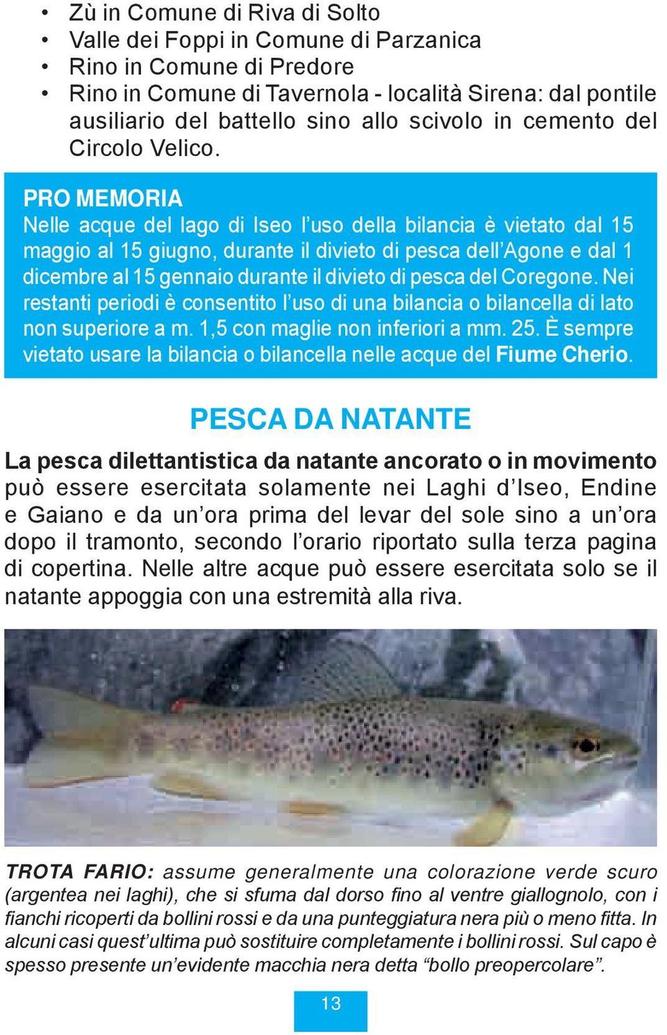 PRO MEMORIA Nelle acque del lago di Iseo l uso della bilancia è vietato dal 15 maggio al 15 giugno, durante il divieto di pesca dell Agone e dal 1 dicembre al 15 gennaio durante il divieto di pesca