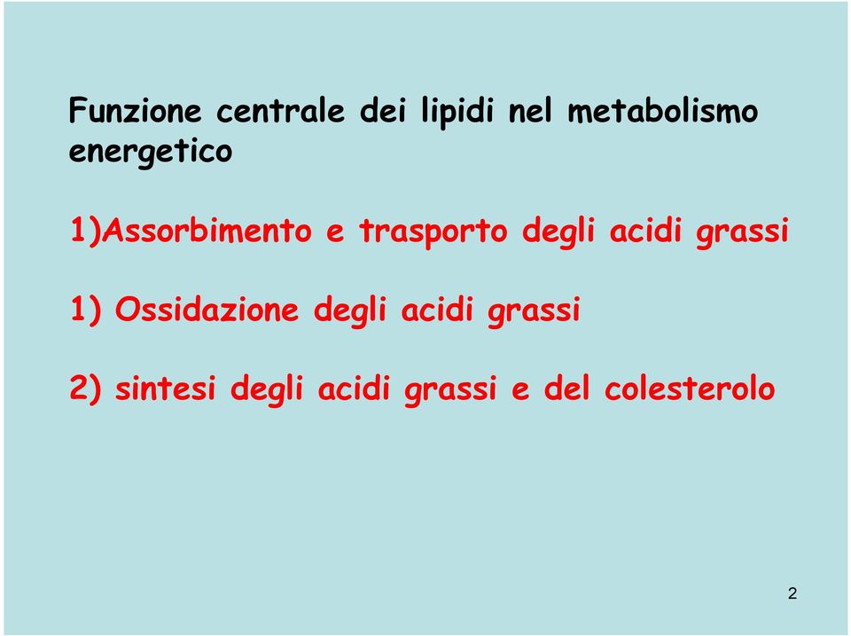 acidi grassi 1) Ossidazione degli acidi grassi