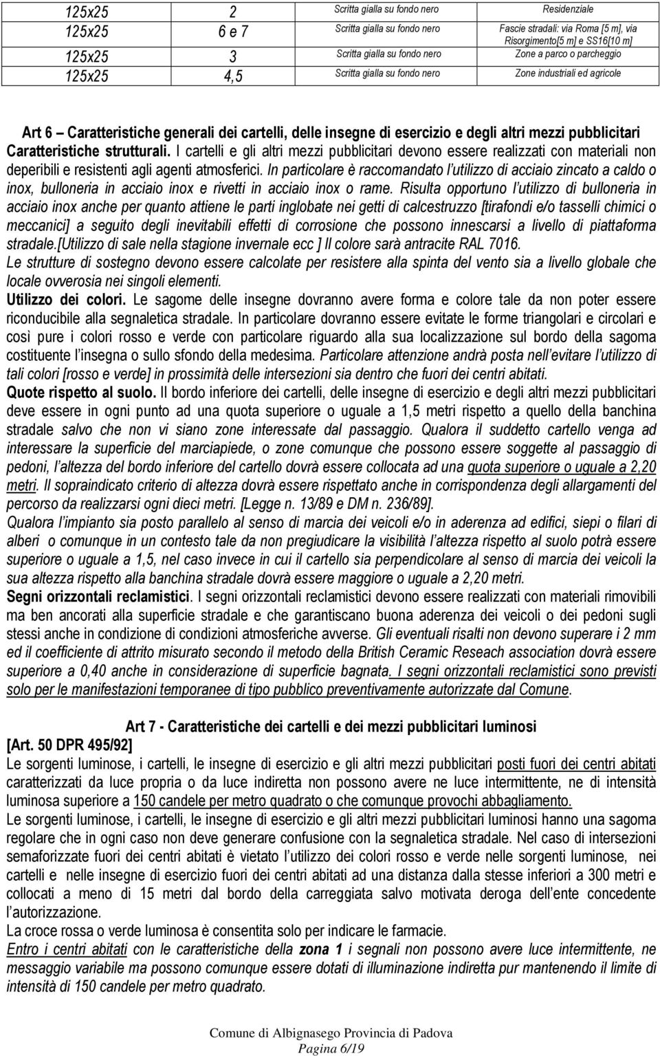 Caratteristiche strutturali. I cartelli e gli altri mezzi pubblicitari devono essere realizzati con materiali non deperibili e resistenti agli agenti atmosferici.