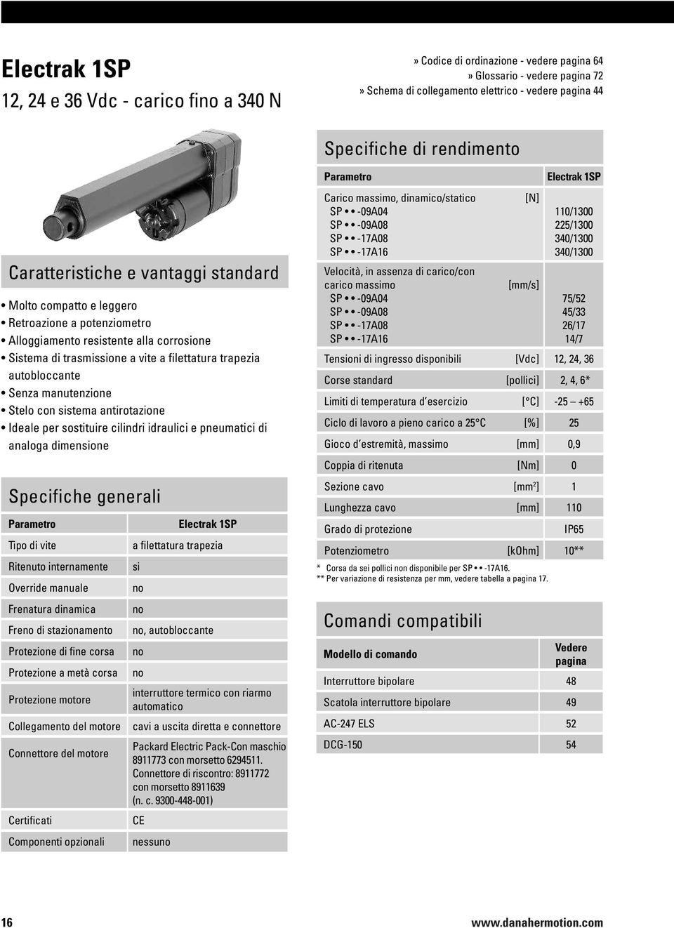 trapezia autobloccante Senza manutenzione Stelo con sistema antirotazione Ideale per sostituire cilindri idraulici e pneumatici di analoga dimensione Specifiche generali Parametro Tipo di vite